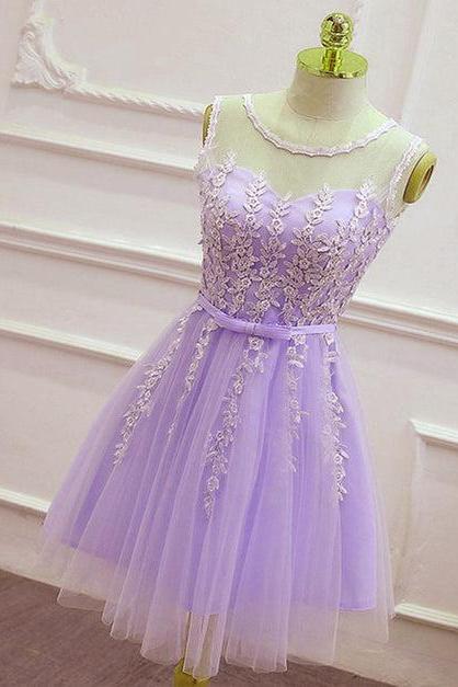 Cute Round Neckline Knee Length Homecoming Dress Formal Short Lace Party Dress Sa2348