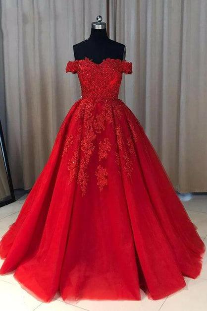 Red Off Shoulder Gorgeous Prom Dress Lovely Gowns Formal Evening Party Dresses Sa2358