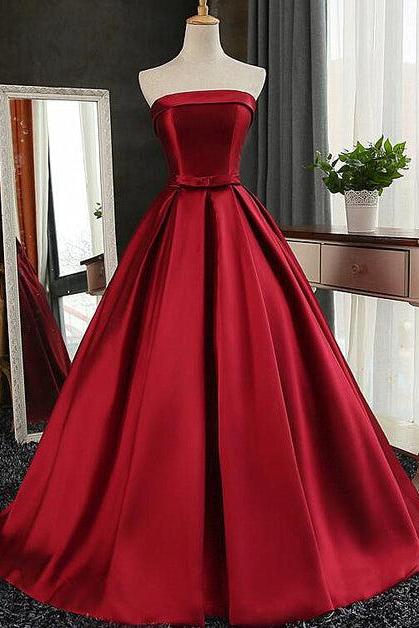 Satin Scoop Floor Length Ball Prom Dress Formal Dark Red Sweet 16 Gown Sa2360