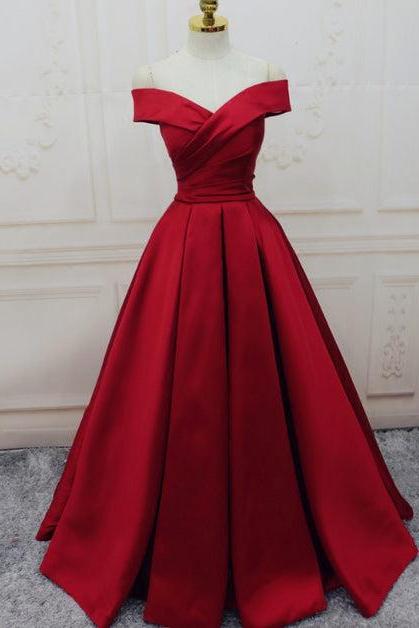 Red Satin Off Shoulder Handmade Long Formal Dress Formal Evening Gown Sa2361