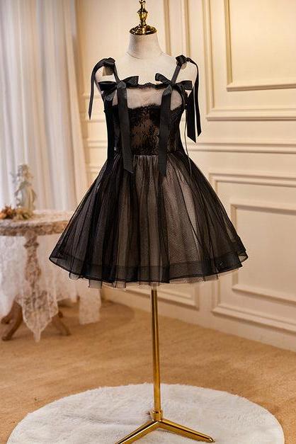 Black And Champagne Short Tulle Party Dress Formal A-line Short Homecoming Dress Sa2370