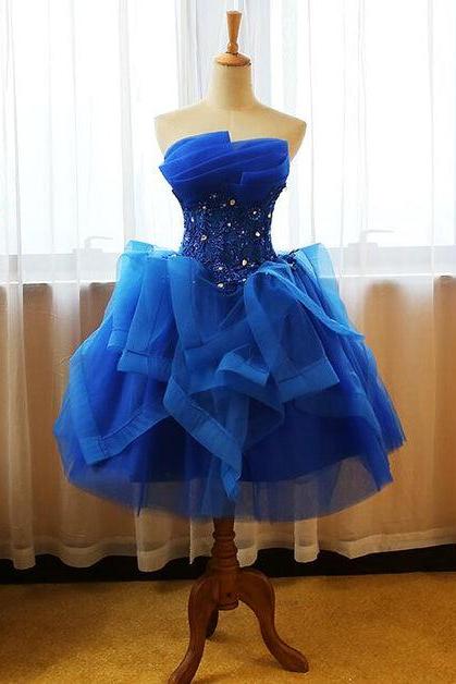 Royal Blue Knee Length Party Dress With Applique Formal Short Prom Dress Sa2378