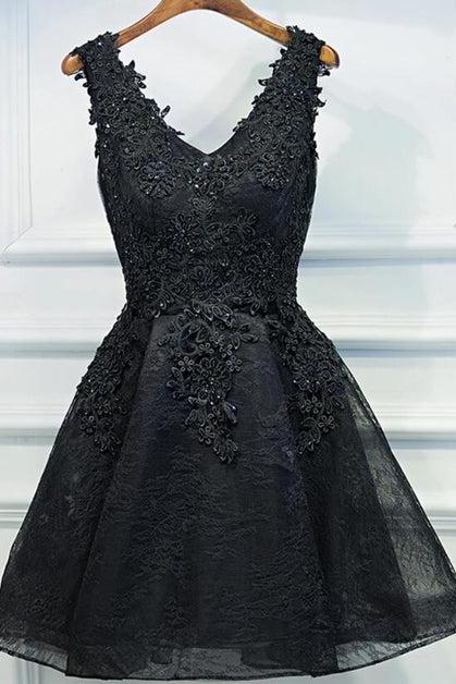 Lace V-neckline Short Black Lace Prom Dresses Formal Homecoming Dresses Sa2386