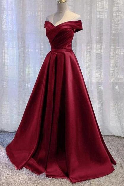 Wine Red Floor Length Off Shoulder Wedding Party Dress Formal Prom Dress Sa2417