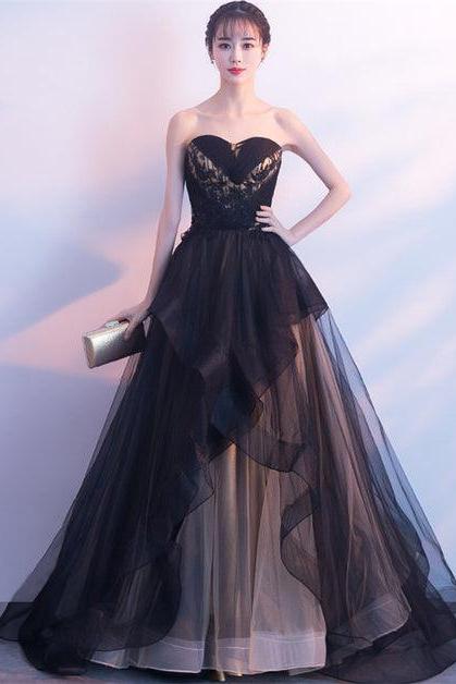 Black And Champagne Tulle Sweethart Party Dress Formal Evening Dress Black Gown Sa2426