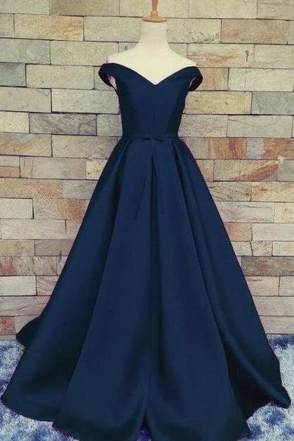 Navy Blue Satin Sweetheart A-line Handmade Formal Dress Long Prom Dress Sa2429