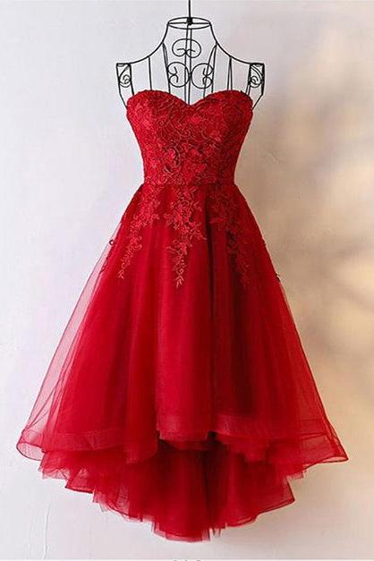 Red Sweetheart Tulle High Low Homecoming Dress Formal Party Dress Sa2433
