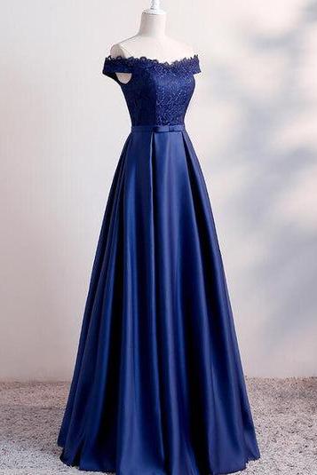 Navy Blue Satin Long Party Dress Formal Long Bridesmaid Dresses Sa2435