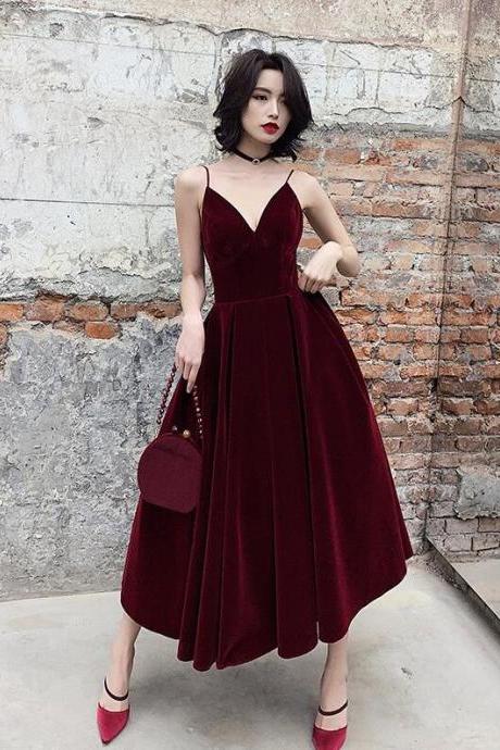 Burgundy Velvet Short Prom Dress Formal Dress Sa2448