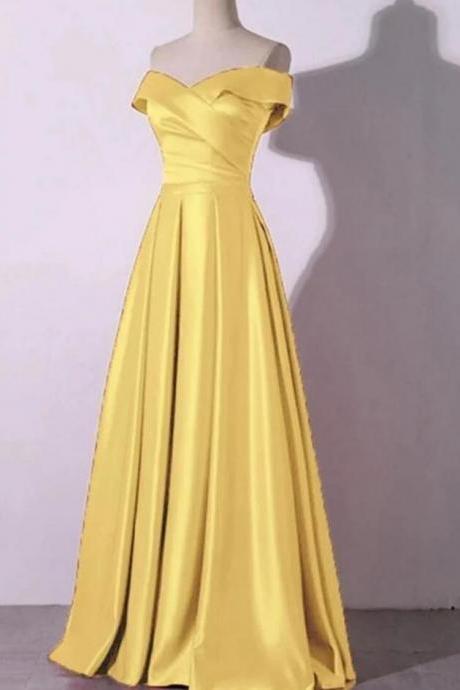Off The Shoulder Yellow Satin Long Formal Prom Dresses Sa2456