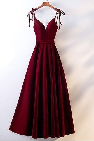 Straps Burgundy Long Prom Dress Formal Evening Dress Sa2461