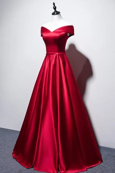 Hand Made Custom A Line Red Satin Long Prom Dress Formal Dress Sa2463