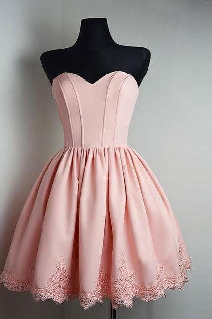 Simple Homecoming Dresses Pink Dress Lace Prom Dress,short Formal Dress Sa2469
