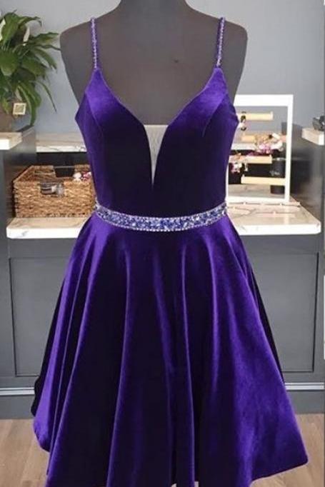 Purple Homecoming Dresses,v-neck Dress Short Formal Dress,cute Dresses Sa2471
