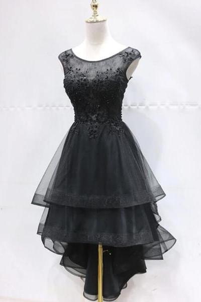 Black Layers High Low Round Neckline Homecoming Dress Formal Party Dress Sa2478