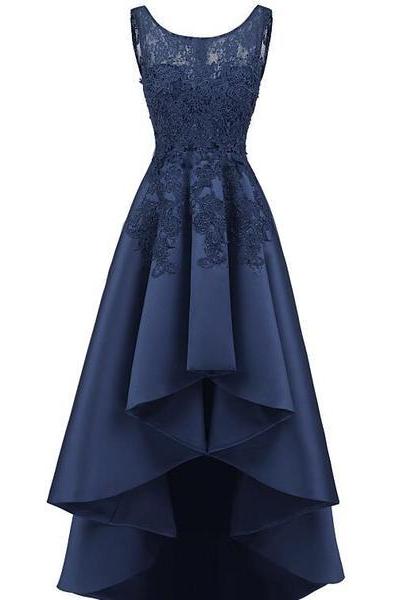 Navy Blue Lace Beaded Wedding Party Dresses High Low Bridesmaid Gowns Formal Sa2479
