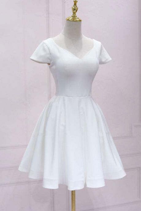 V Neck Satin Lace Short Prom Dress Formal Dress Homecoming Dress Sa2490