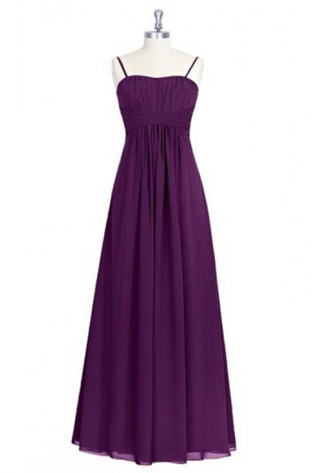 Purple Spaghetti Straps Bridesmaid Dresses Floor Length Wedding Party Formal Gowns Sa2509