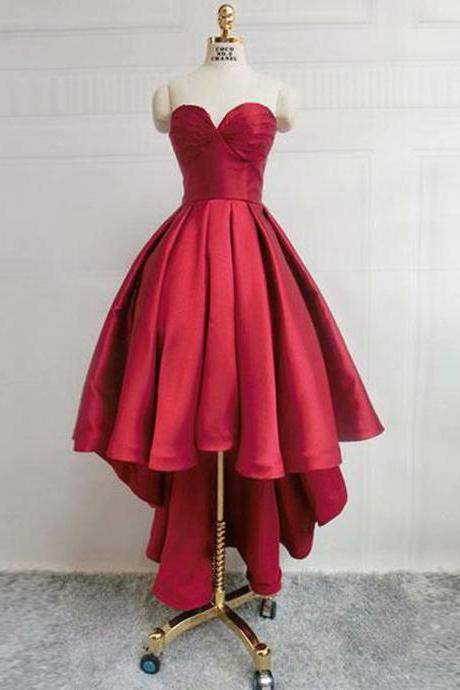 Burgundy Satin Prom Dresses Lace-up High Low Prom Dress Short Evening Formal Party Gowns Sa2515