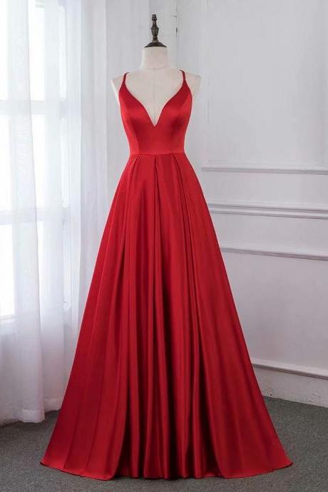Red Evening Dress V Neck Pageant Dresses Prom Gown Formal Gown Sa2516