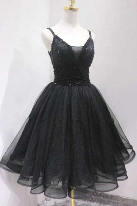 Black Tulle Beads Short Prom Dress Formal Dress Homecoming Dress Sa2520