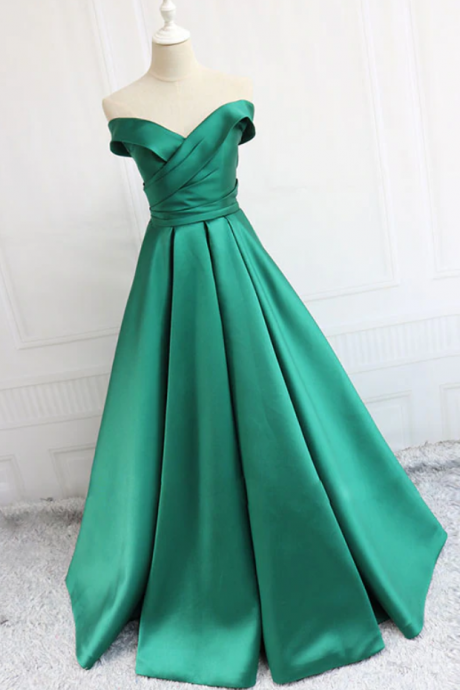 Green Simple Satin Long Prom Dress Formal Dress Hand Made Custom Sa2521