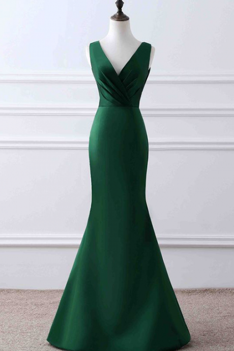 Mermaid Prom Dresses Green Evening Gowns V-neckline Lace Up Back Formal Dresses Sa2528