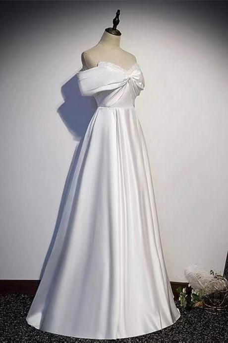 White Off Shoulder Prom Dress Satin Long Gown Formal Dress Custom Made Sa2535