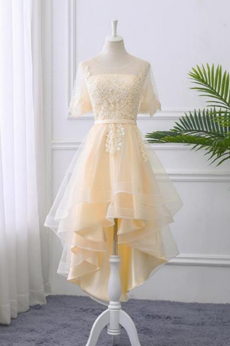 High Low Party Dress With Lace Applique Formal Short Homecoming Dress Sa2537