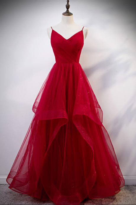 Red Straps Long Party Dress Hand Made Custom Formal Dress Sa2549