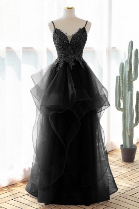 Black Prom Dress Lace Applique Evening Dress Formal Dress Sa2550