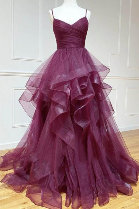 Purple Tulle Long A Line Prom Gown Formal Dress Hand Made Sa2560