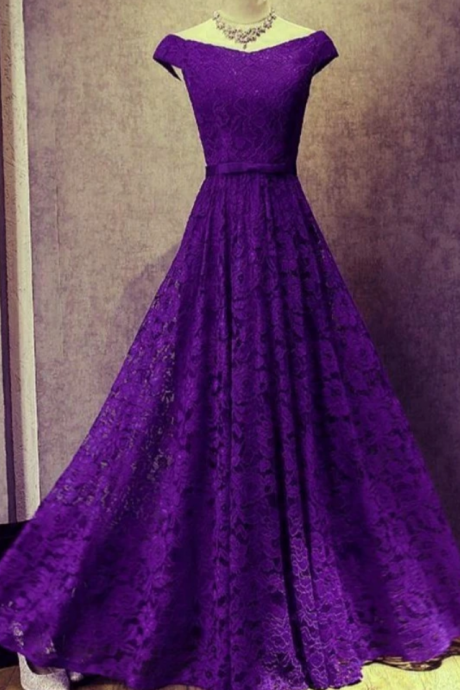 Purple Lace Long Bridesmaid Dress Off Shoulderformal Party Gown Sa2561