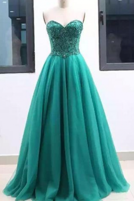 Green Sweetheart Green Tulle Long A Line Prom Dress Formal Evening Dress Sa2564