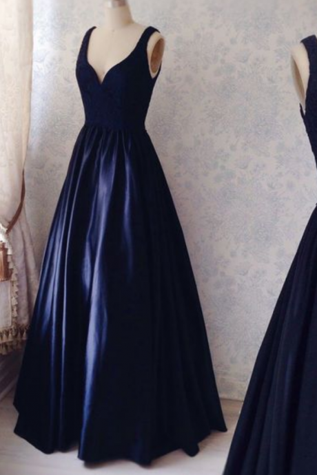 Navy Blue A Line Formal Party Dresses V Neck Prom Dress Evening Dress Sa2567