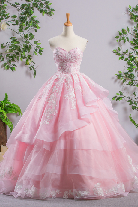 Pink Sweetheart Pink A-line Lace Evening Prom Dresses Formal Sweet 16 Dresses Sa2570