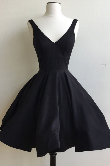 Black V Neck Sleeveless Short Homecoming Dress Formal Dress Sa2571