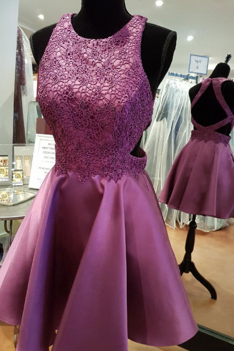 Open Back Halter Purple Homecoming Dress Formal Dress Sa2572
