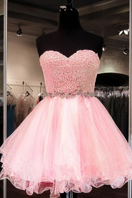 Tulle Homecoming Dresses Sweetheart Evening Dresses Applique Cocktail Formal Dresses Pink Beaded Sa2580