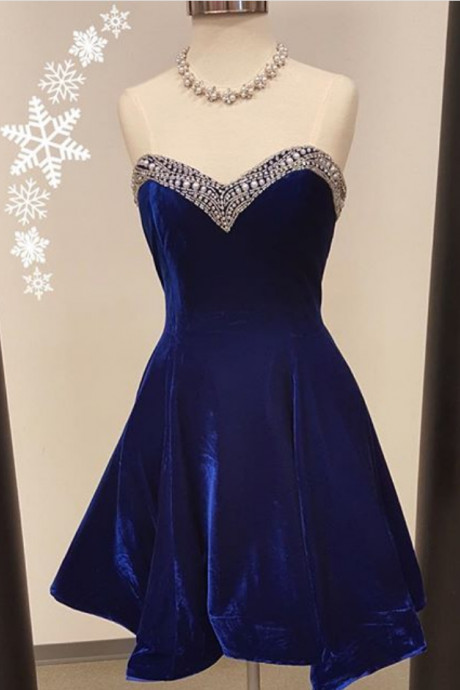 Simple A-line Short Royal Blue Velvet Prom Dress Homecoming Formal Dress Sa2587