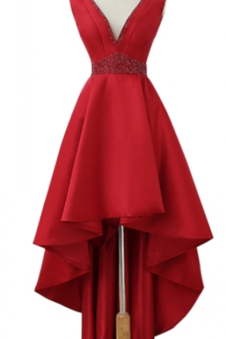 Red Beaded V-neck A-line Evening Prom Formal Dresses Sa2591