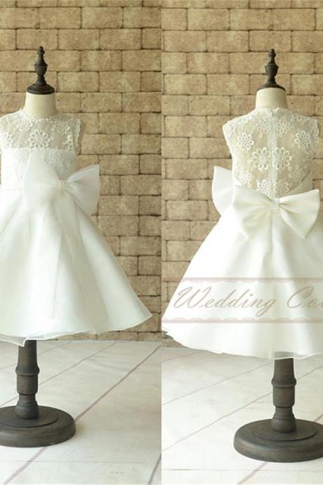 Lace Tulle Flower Girl Dress Applique Neckline Wedding Party Dance Dress W98
