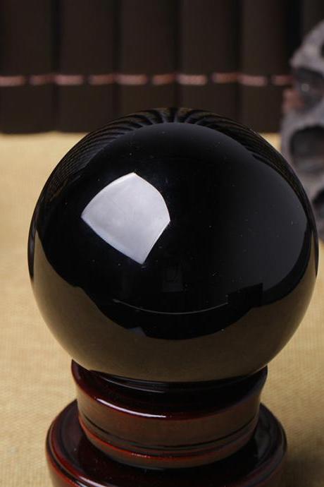 100mm Natural Obsidian Sphere Magic Crystal Healing Ball Sphere + Stand LH-23