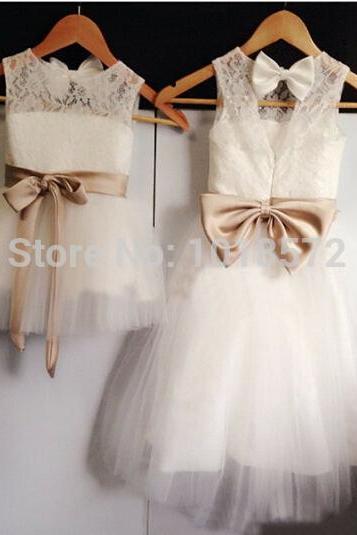 2016 New Real Flower Girl Dresses Bow Sashes Keyhole Party Communion Pageant Dress for Wedding Little Girls Kids/Children Dress W122
