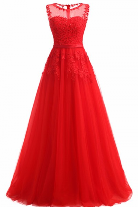 Red Evening Dress 2017 Formal Dresses Tulle Appliques Long Party Dress New Coming Vestido De Festa Longo Imported Party Dress JA259