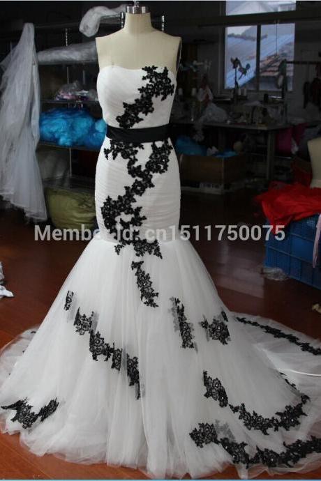 Vestido De Noiva Black Lace White Tulle Mermaid Wedding Dress Real Sample Long Wedding Dress Bridal Gown Sexy Robe Mariage C49