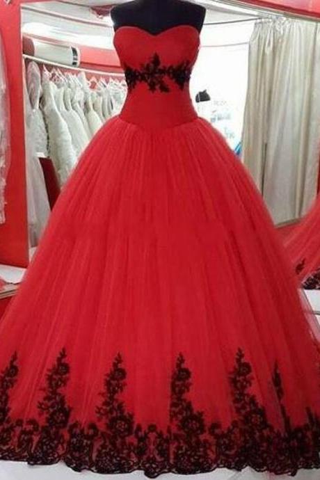 Red Plus Size Wedding Dresses Real Pictures Ball Gown Sweetheart Gothic Black Lace Princess Cheap Wedding Gowns C64