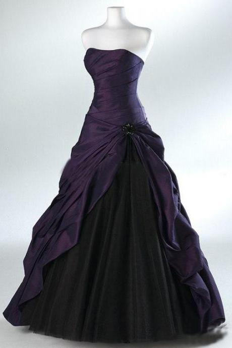 Robe De Mariage Halloween Ball Gown Backless Strapless Distinctive Bridal Skirt Gothic Purple And Black Wedding Dresses C98