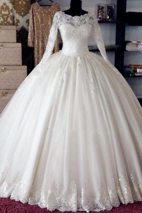 Gorgeous Lace Ball Gown Wedding Dresses Vintage Lace Appliques Long Sleeve Bride Gowns Vintage Vestido De Noiva JD7