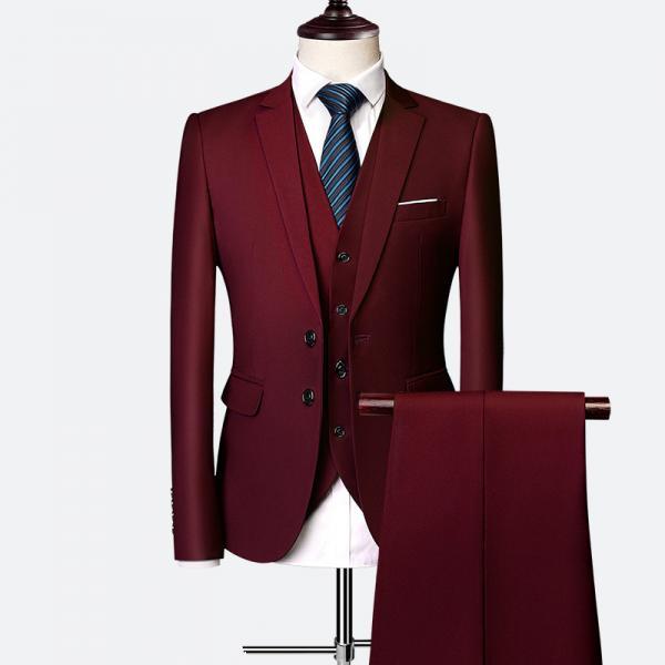 Wine Red Wedding Formal Bridegroom Tuxedo Men Suits 3 Pcs Business ...